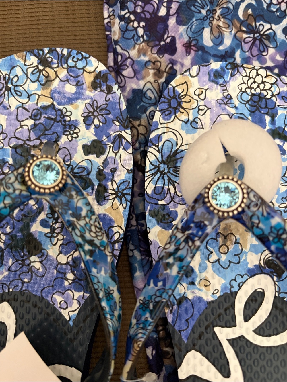 Brighton Blue Floral 'Love' Flip Flops with Jewel Accent - Picture 7 of 7